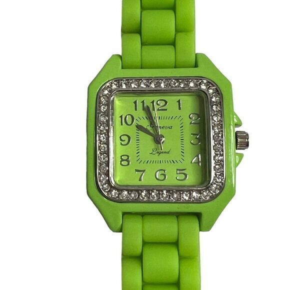 GENEVA LEGEND #L1110 Women's Watch Arabic Numerals Neon Green Silicone Band 8.75 - Picture 15 of 15